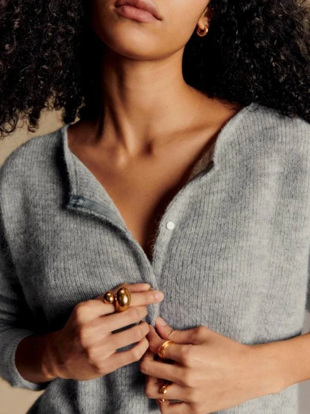 Sezane Gaspard Cardigan - Mottled Grey - Picture 2 of 8